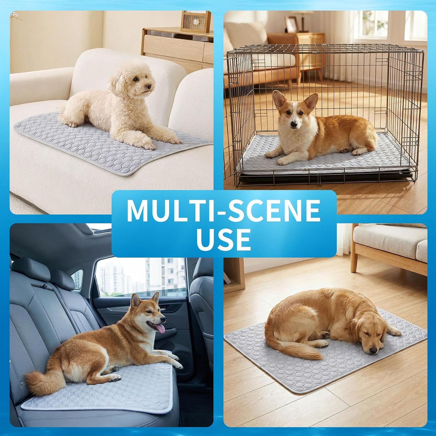 Pet Cooling Mat for Dogs Thick Soft Washable Dog Cooling Mat Indoor Upgrade Waterproof Non-Slip Self Cooling Pad for Dog and Cat (Grey, 19'' X 24'' Small)