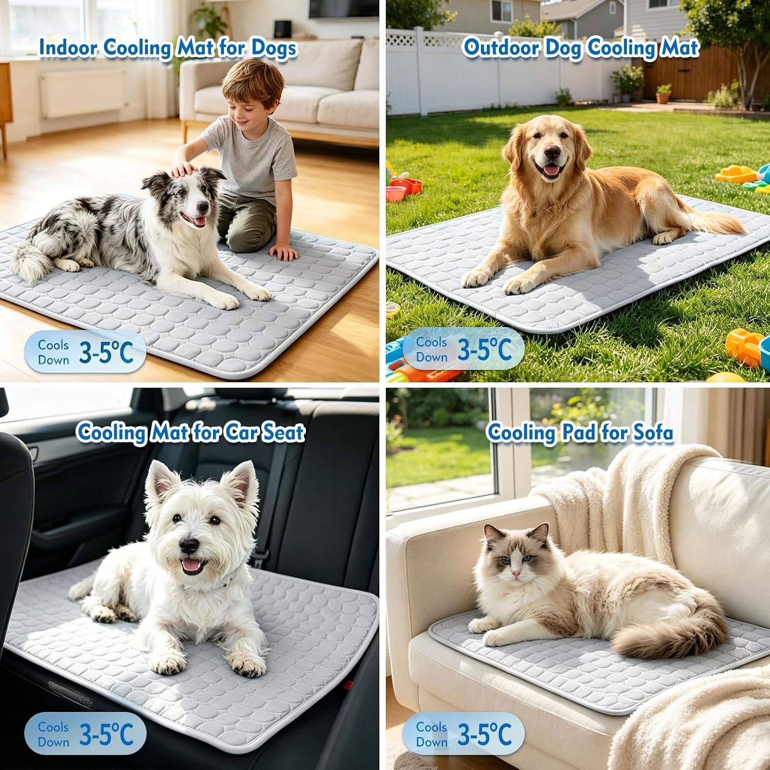 Dog Cooling Mat,Upgraded Arc-Chill Non-Slip Washable Cool Pad | Cooling Mat for Dogs Q-Max 0.4 Breathable Washable,Foldable,Suit for Indoor Outdoor Summer Use for Cats Dogs